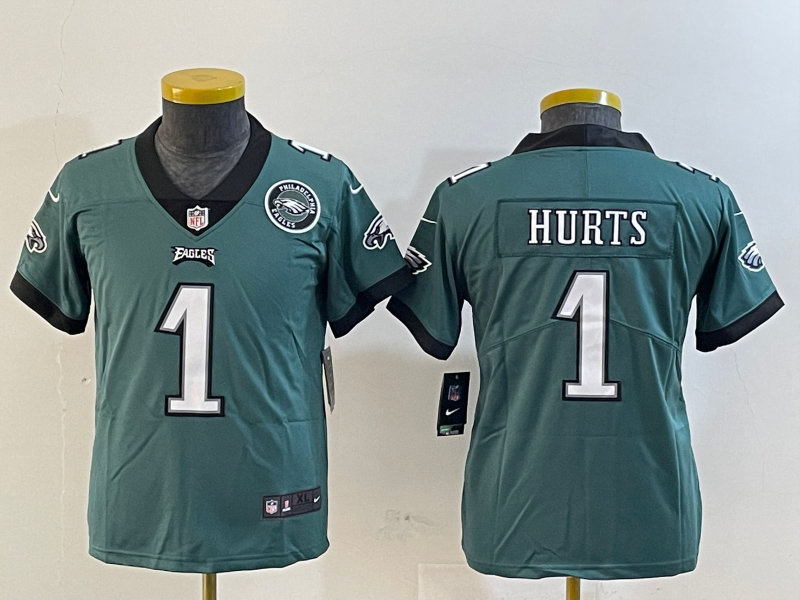 Youth 2025 Philadelphia Eagles #1 Hurts green Nike NFL jersey style 9->youth nfl jersey->Youth Jersey